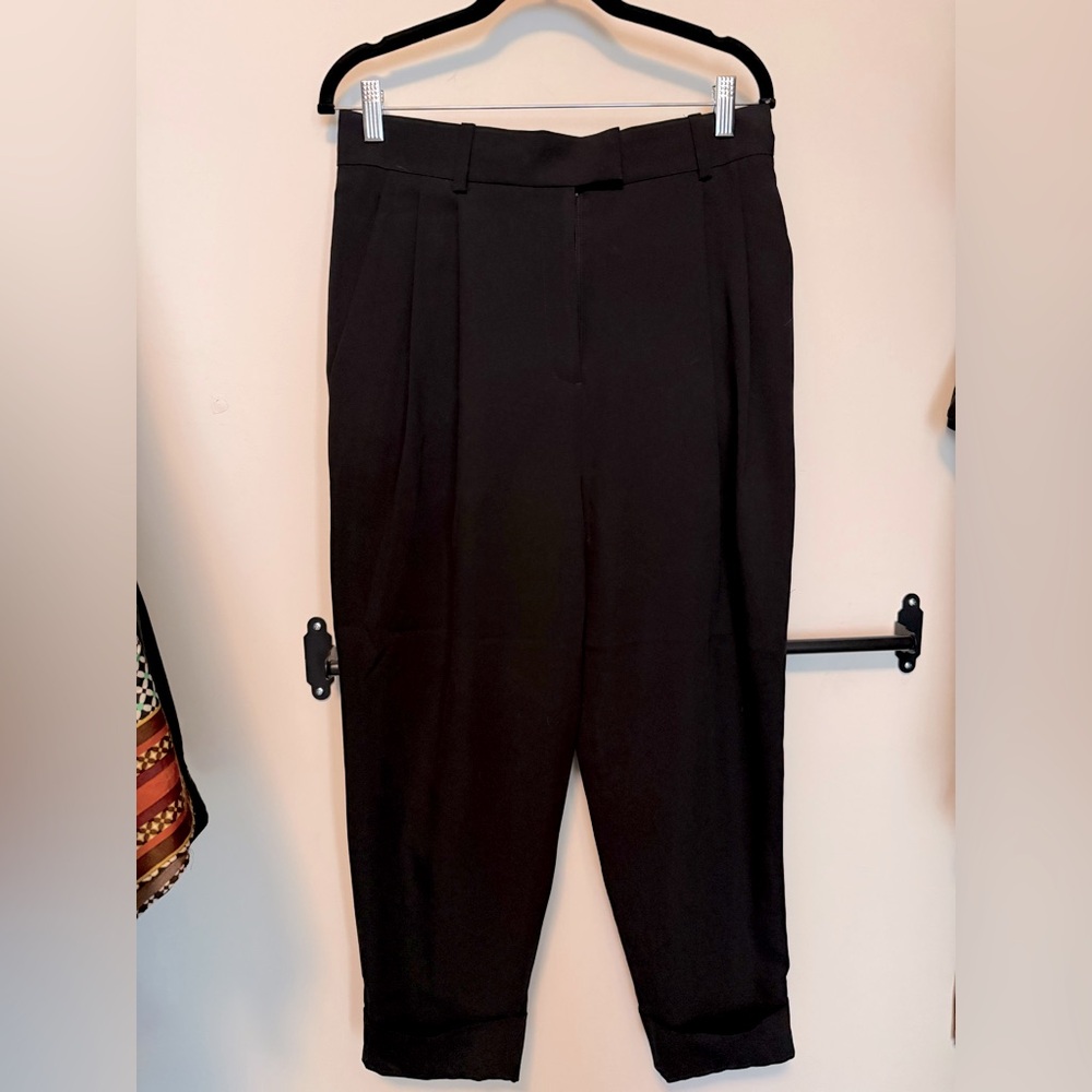 COS Tapered Trousers Black Pant Cuffed Hem High Rise Career Corpcore 8